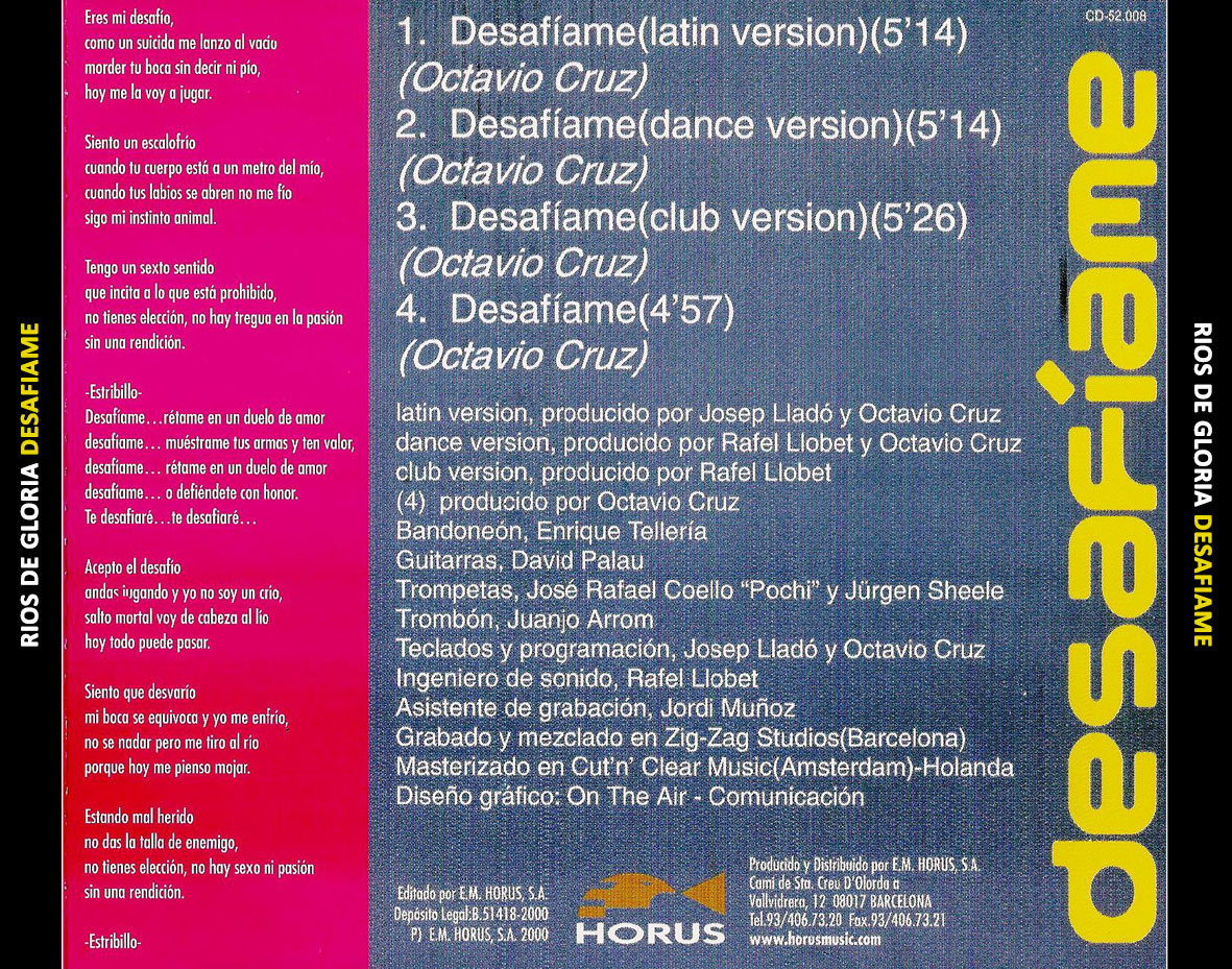 Cartula Trasera de Rios De Gloria - Desafiame (Cd Single)