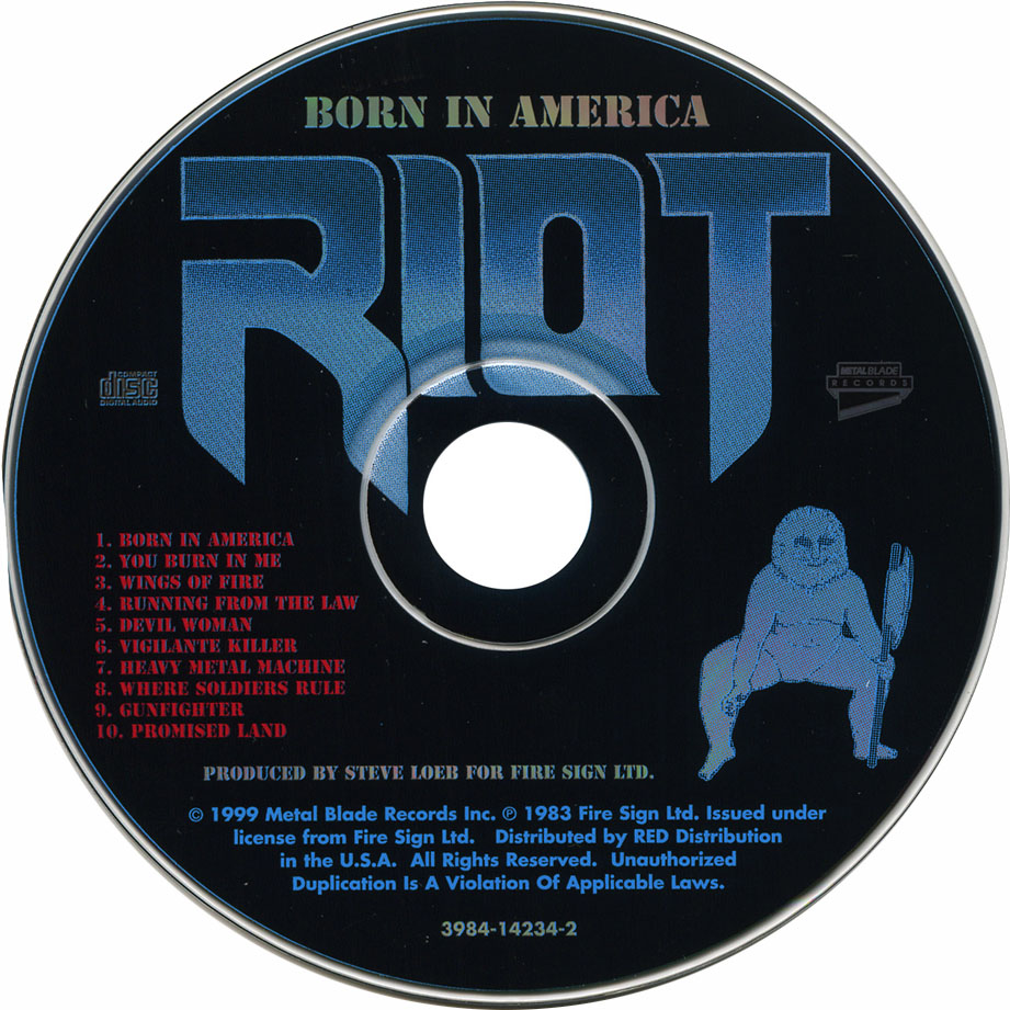 Cartula Cd de Riot - Born In America