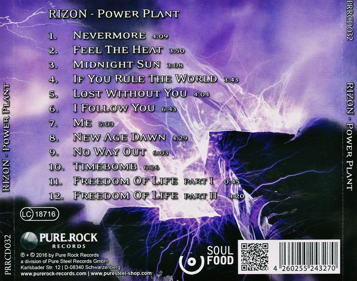 Cartula Trasera de Rizon - Power Plant