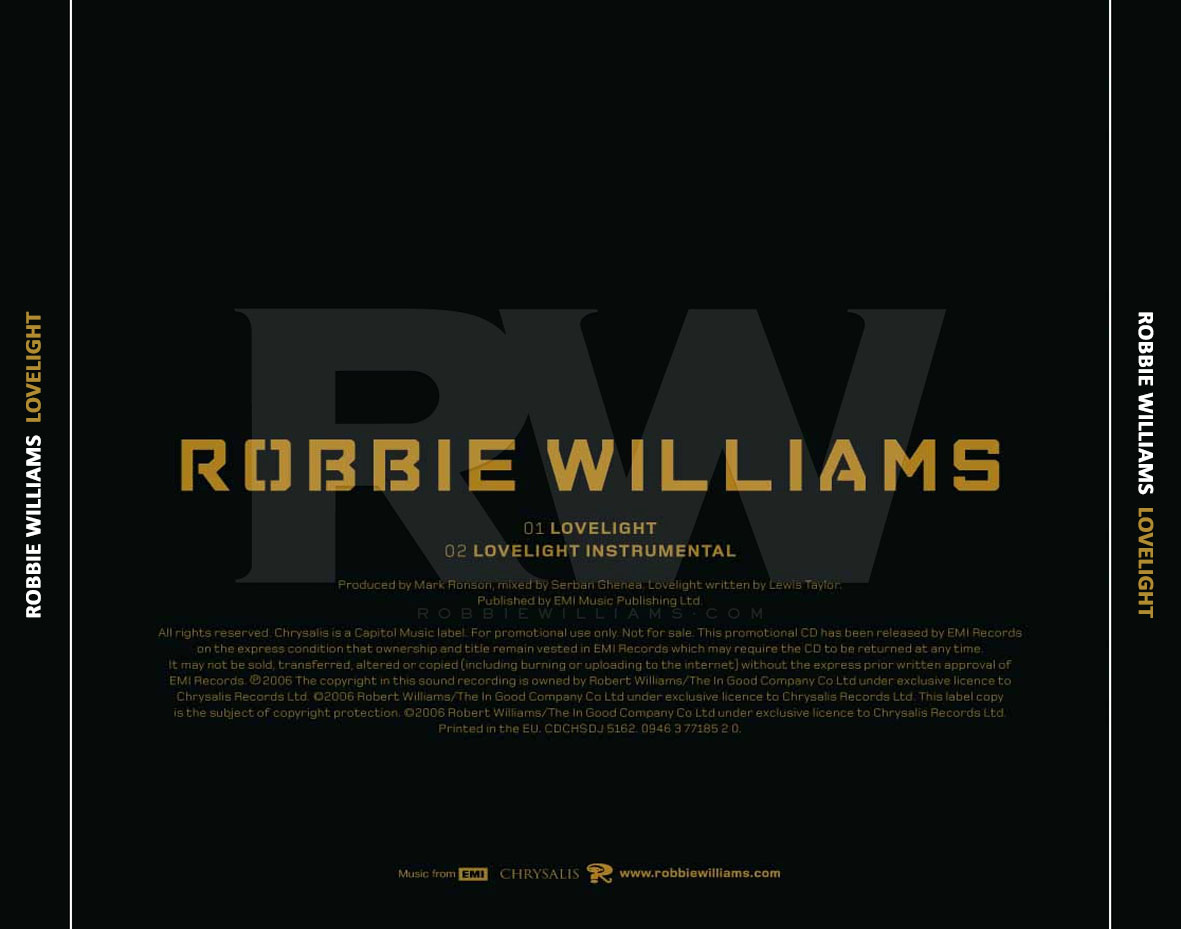 Cartula Trasera de Robbie Williams - Lovelight (Cd Single)