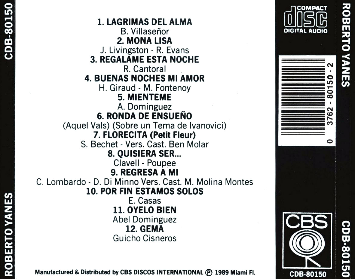 Cartula Trasera de Roberto Yanez - Momentos Intimos