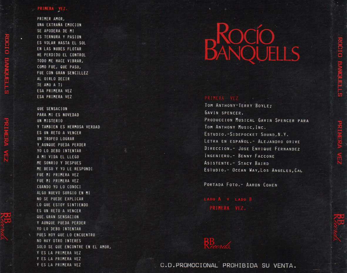 Cartula Trasera de Rocio Banquells - Primera Vez (Cd Single)