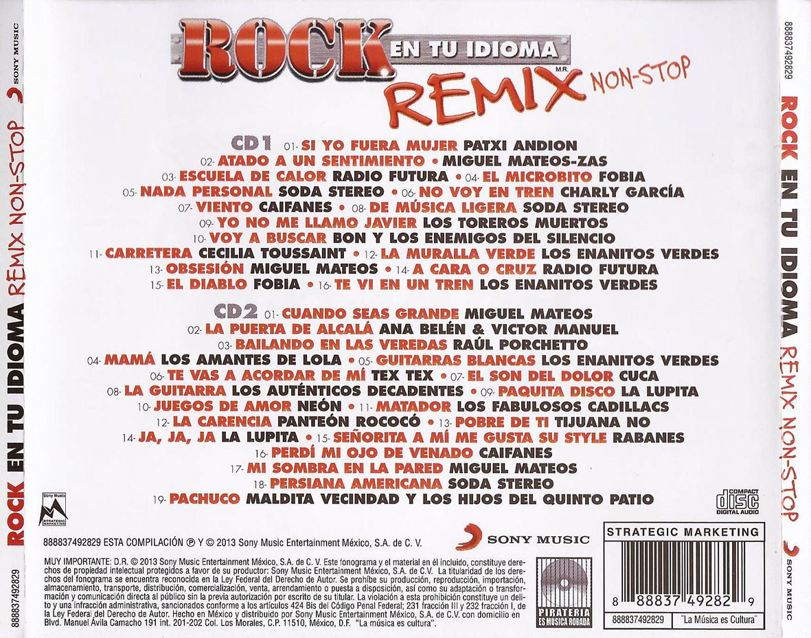 Cartula Trasera de Rock En Tu Idioma: Remix Non-Stop