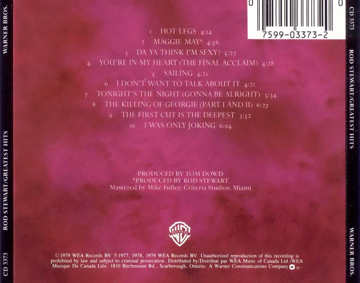 Cartula Trasera de Rod Stewart - Greatest Hits