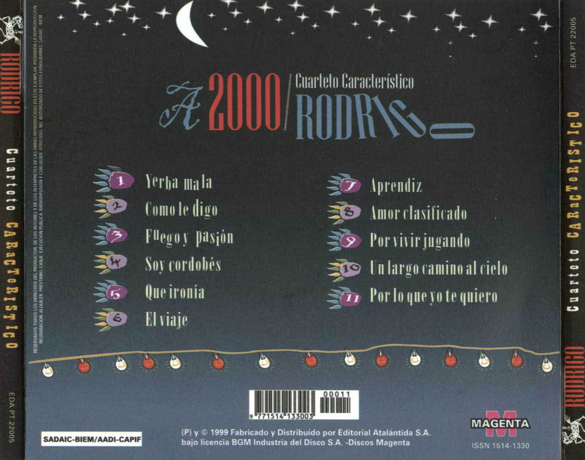 Cartula Trasera de Rodrigo - A 2000 Cuarteto Caracteristico