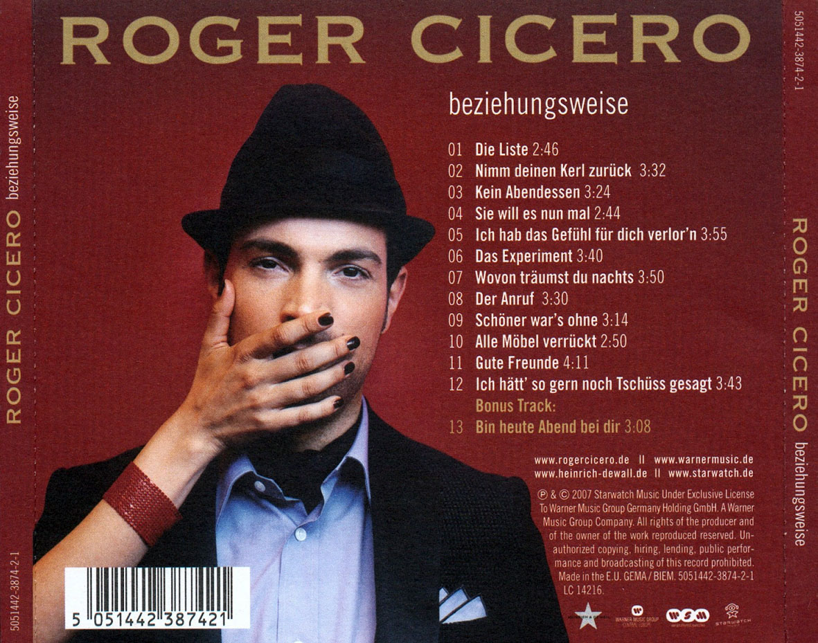 Cartula Trasera de Roger Cicero - Beziehungsweise