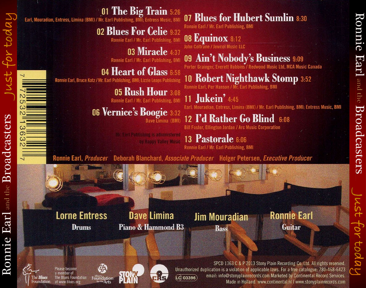 Cartula Trasera de Ronnie Earl & The Broadcasters - Just For Today