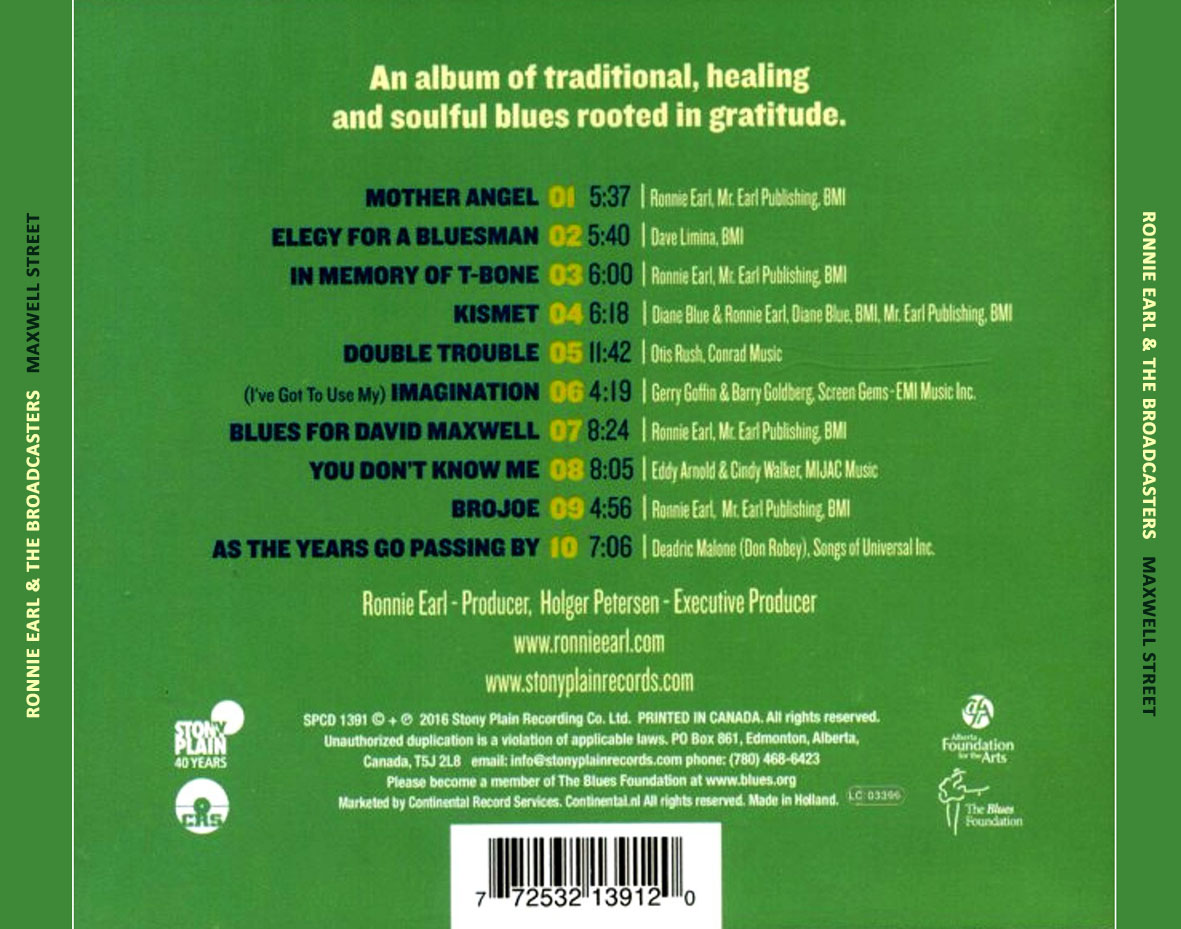 Cartula Trasera de Ronnie Earl & The Broadcasters - Maxwell Street