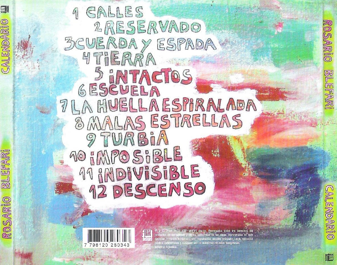 Cartula Trasera de Rosario Blefari - Calendario