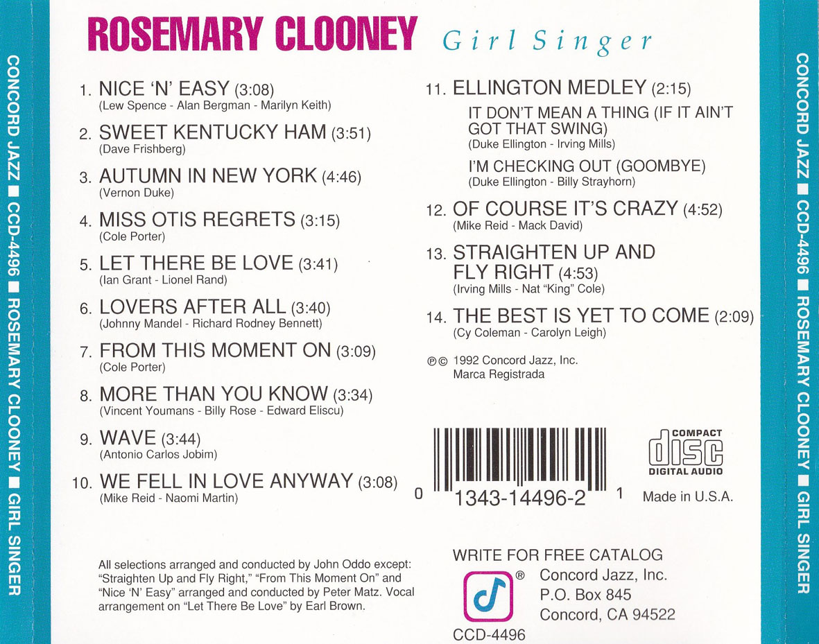 Cartula Trasera de Rosemary Clooney - Girl Singer