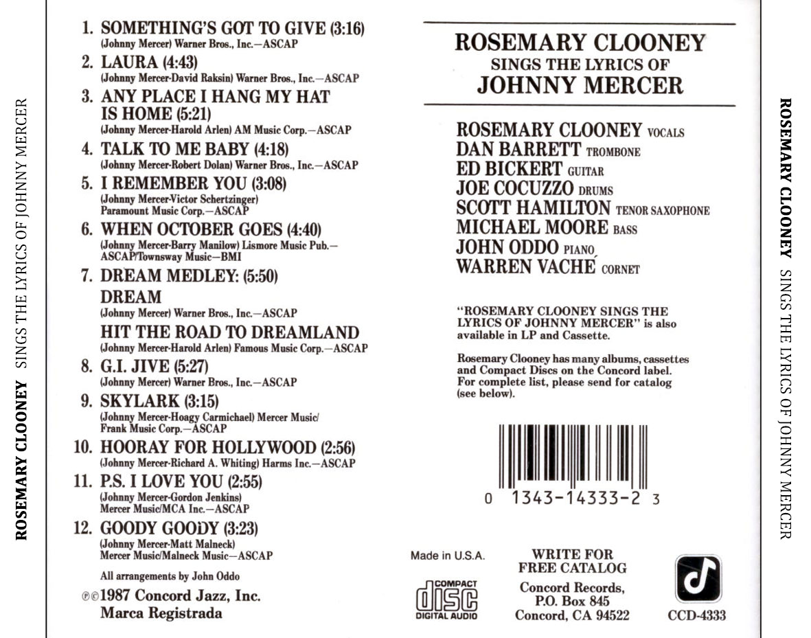 Cartula Trasera de Rosemary Clooney - Sings The Lyrics Of Johnny Mercer