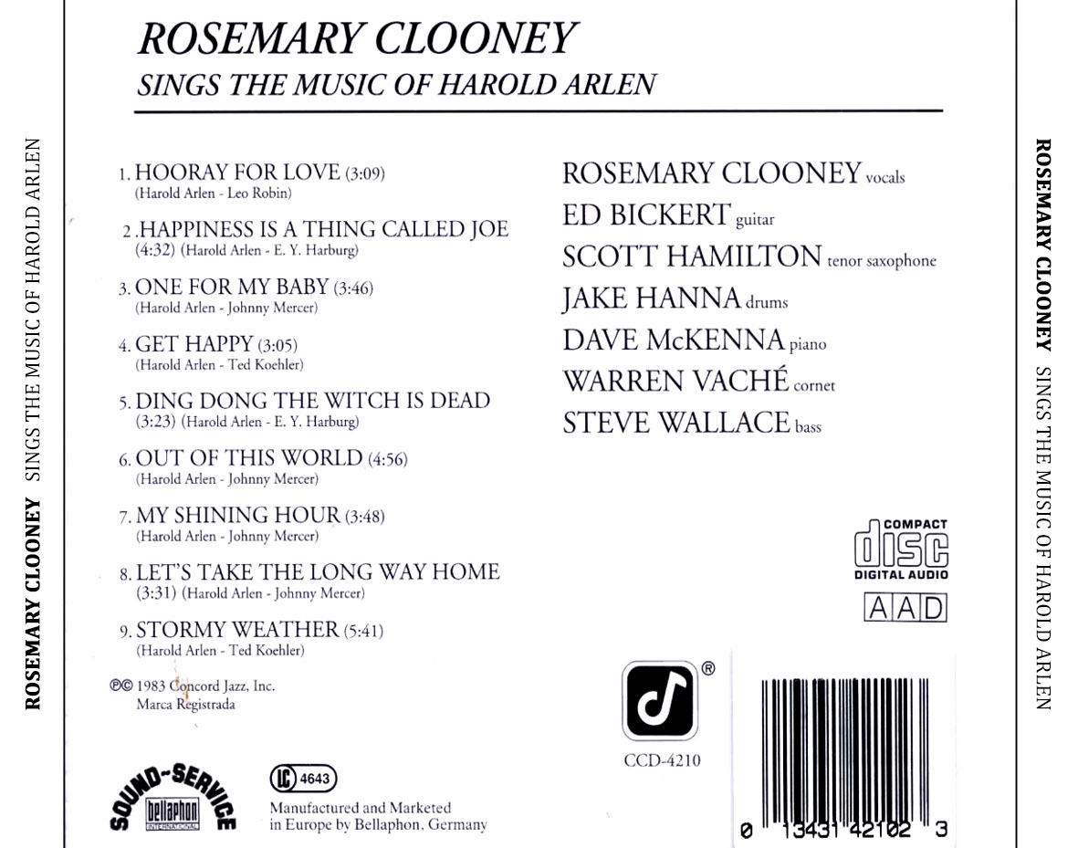 Cartula Trasera de Rosemary Clooney - Sings The Music Of Harold Arlen