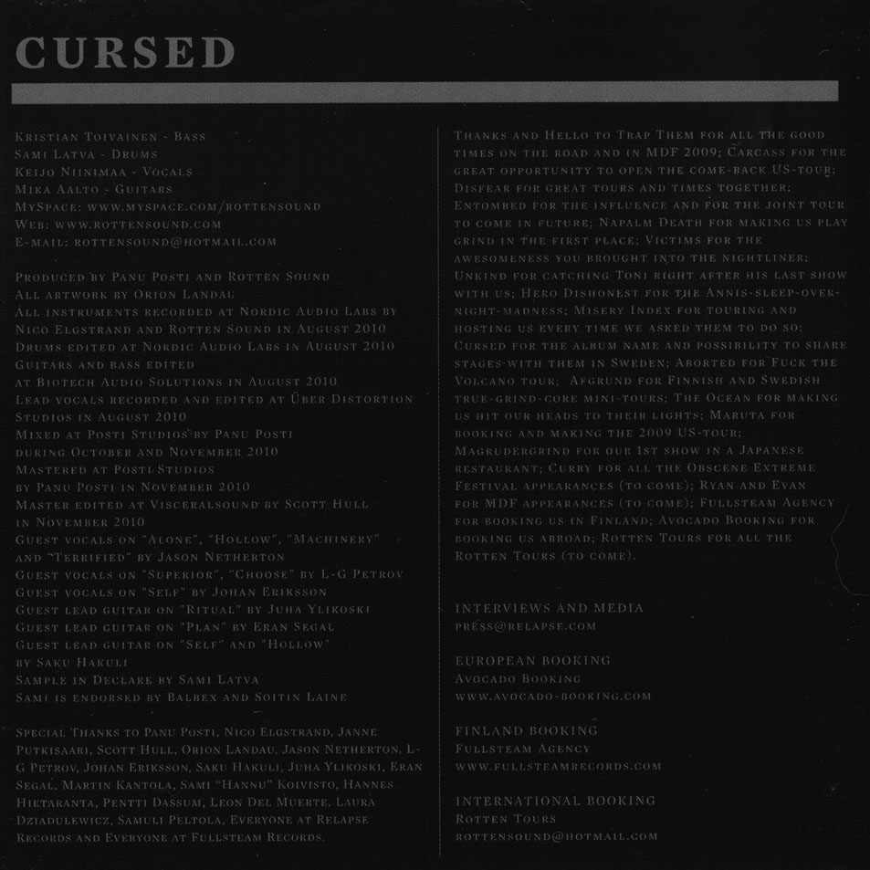 Cartula Interior Frontal de Rotten Sound - Cursed