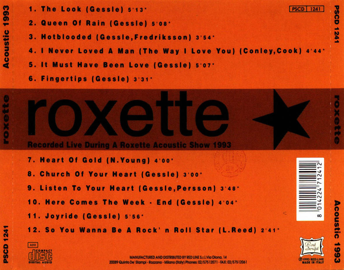 Cartula Trasera de Roxette - Acoustic 1993