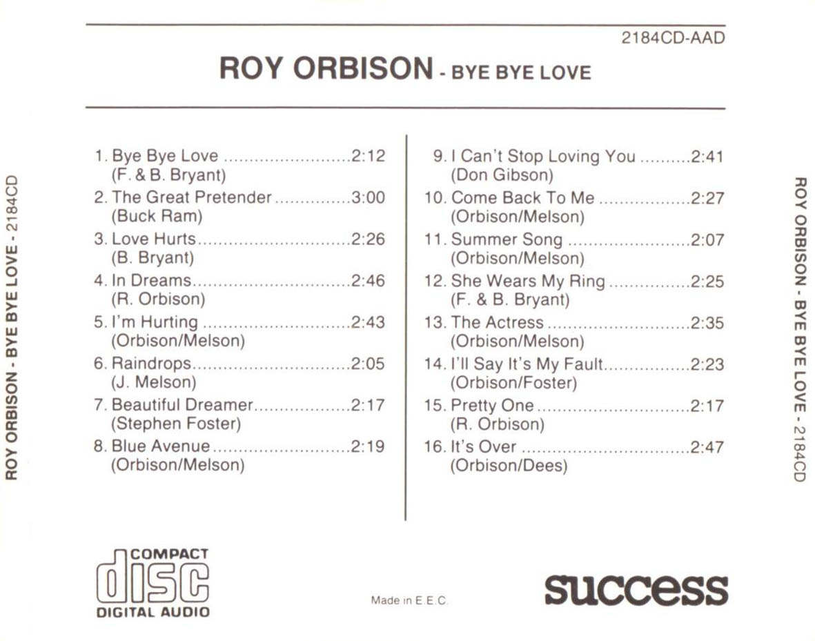 Cartula Trasera de Roy Orbison - Bye Bye Love