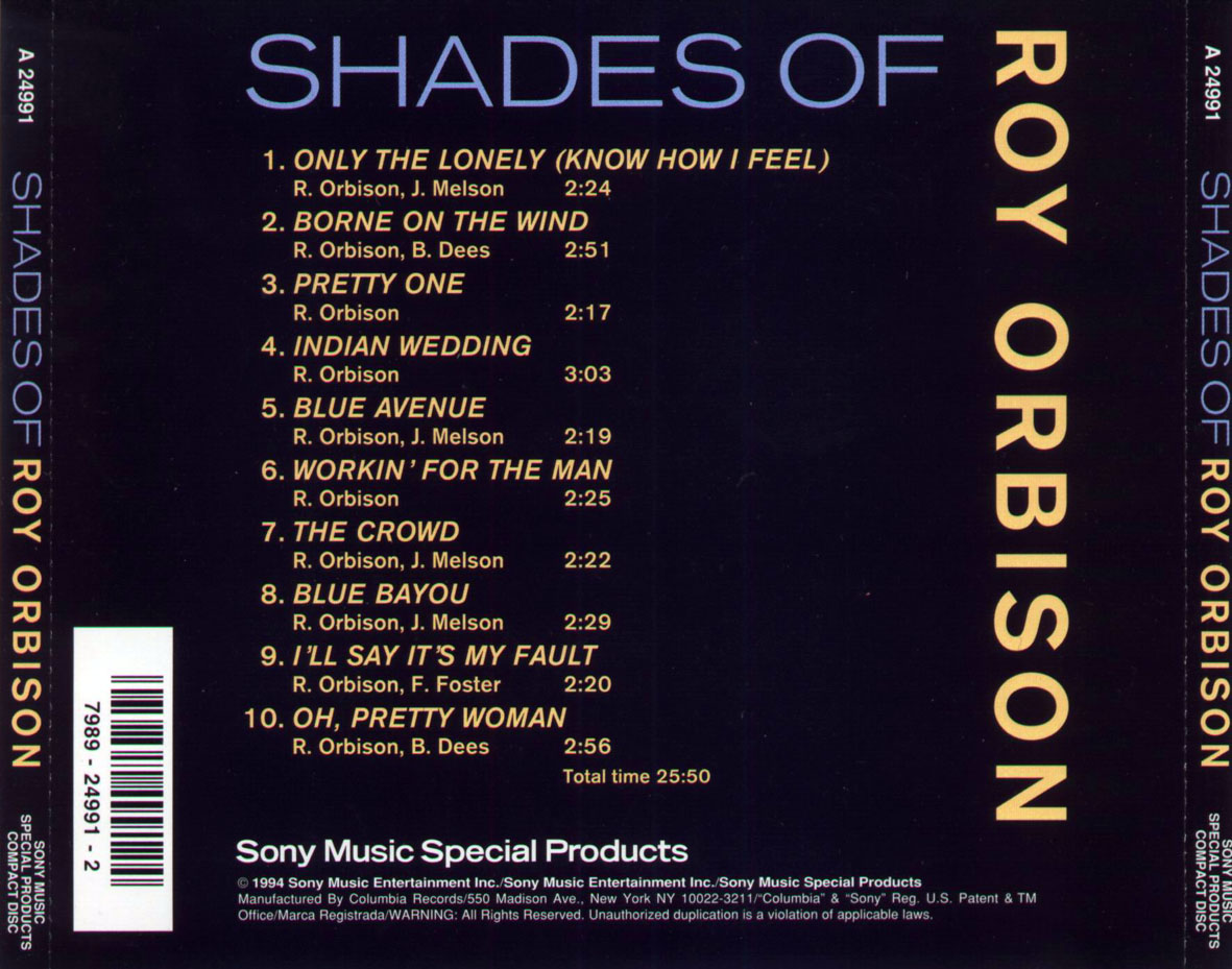 Cartula Trasera de Roy Orbison - Shades Of Roy Orbison