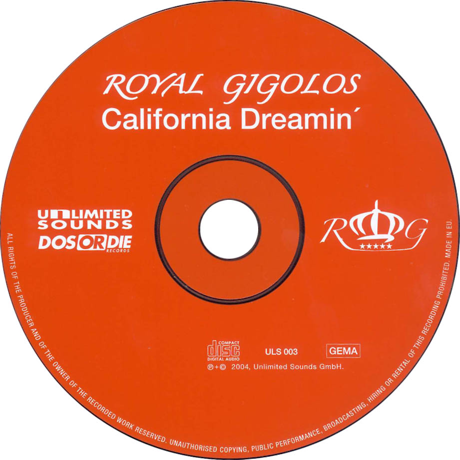 Cartula Cd de Royal Gigolos - California Dreamin' (Cd Single)