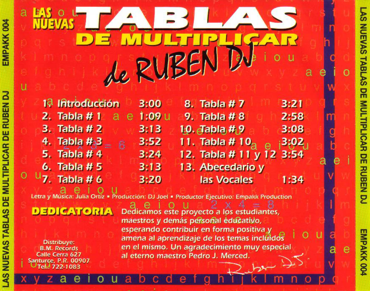 Cartula Trasera de Ruben Dj - Las Nuevas Tablas De Multiplicar De Ruben Dj