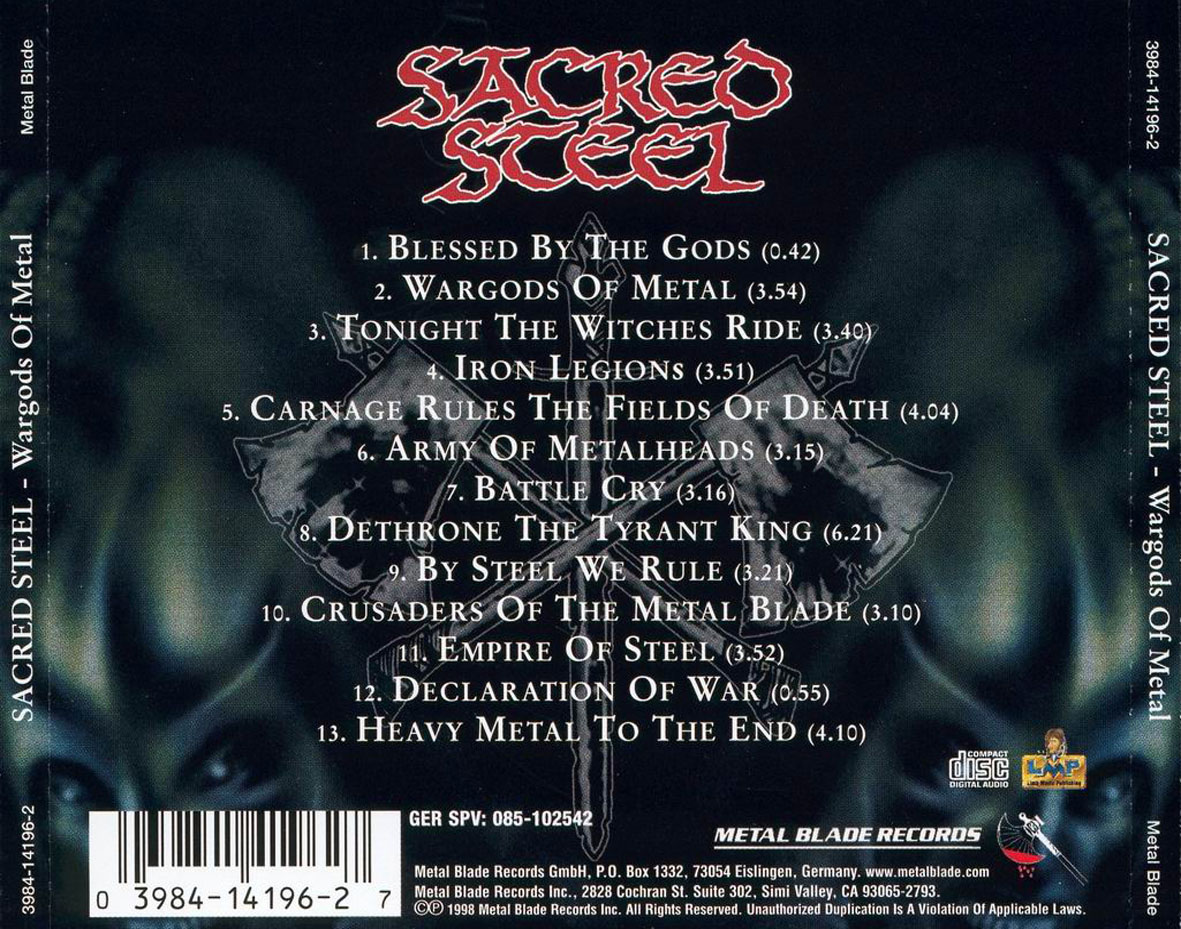 Cartula Trasera de Sacred Steel - Wargods Of Metal