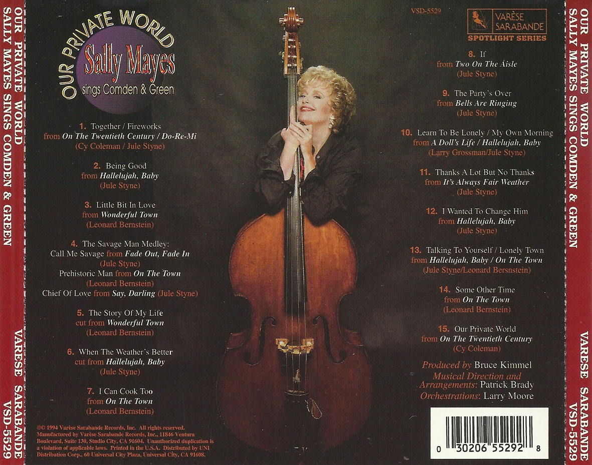 Cartula Trasera de Sally Mayes - Our Private World: Sally Mayes Sings Comden & Green