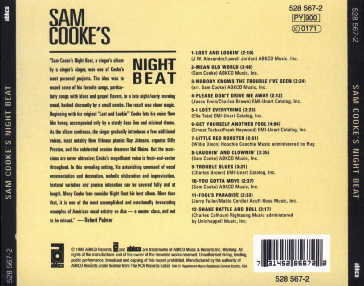 Cartula Trasera de Sam Cooke - Night Beat