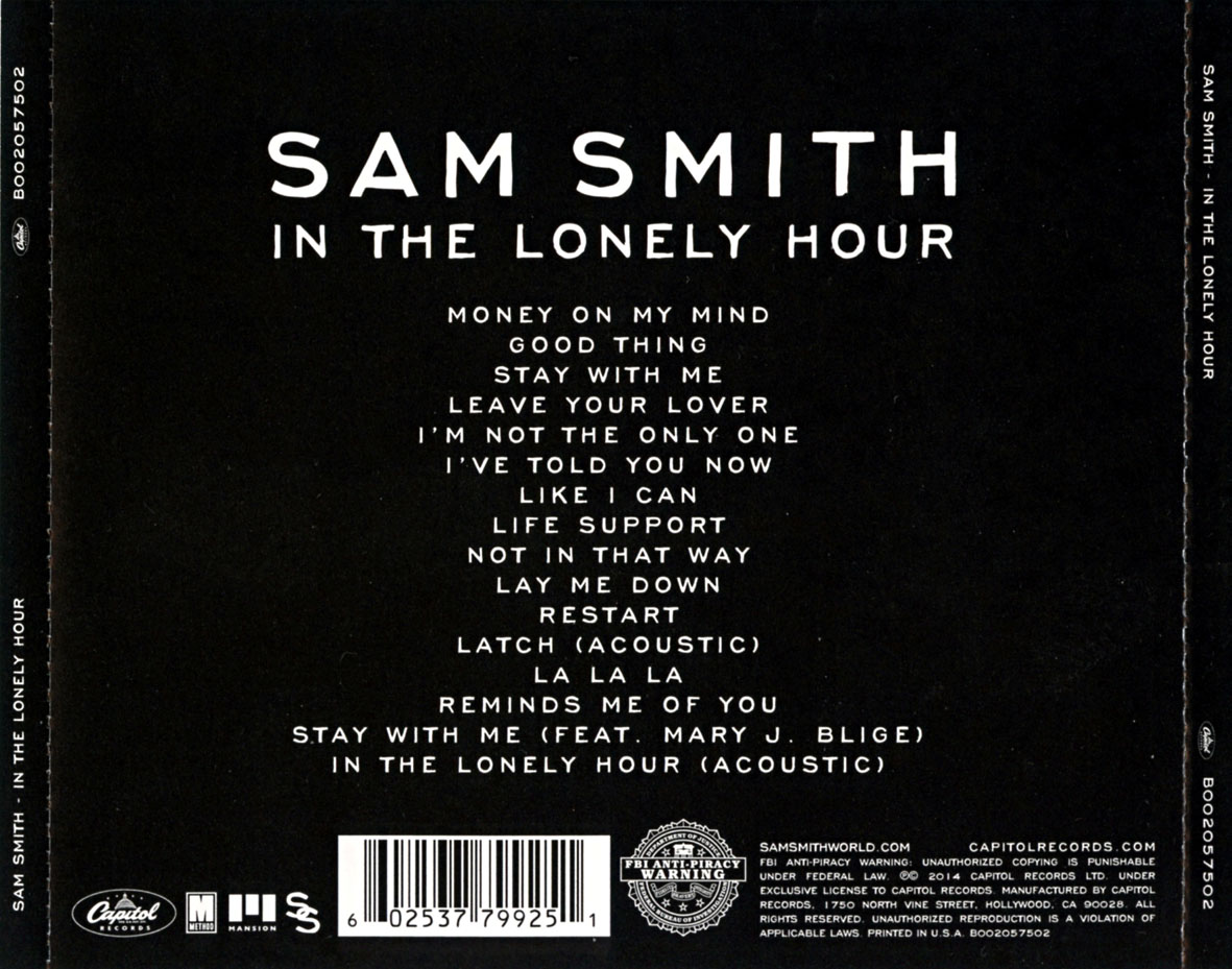 Cartula Trasera de Sam Smith - In The Lonely Hour (Deluxe Edition)