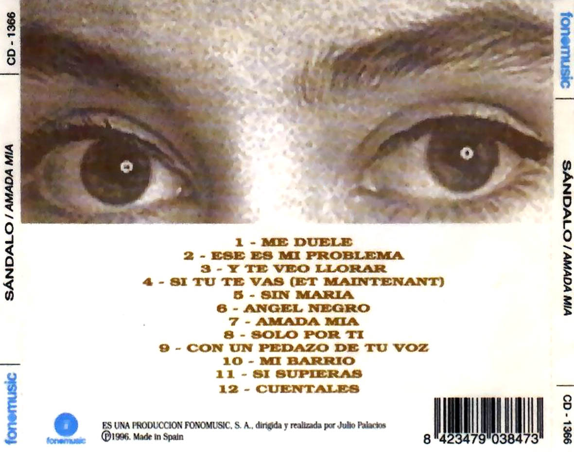 Cartula Trasera de Sandalo - Amada Mia