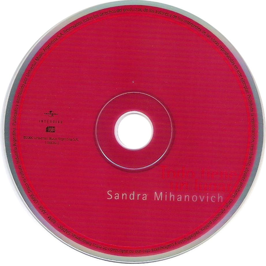 Cartula Cd de Sandra Mihanovich - Todo Tiene Un Lugar