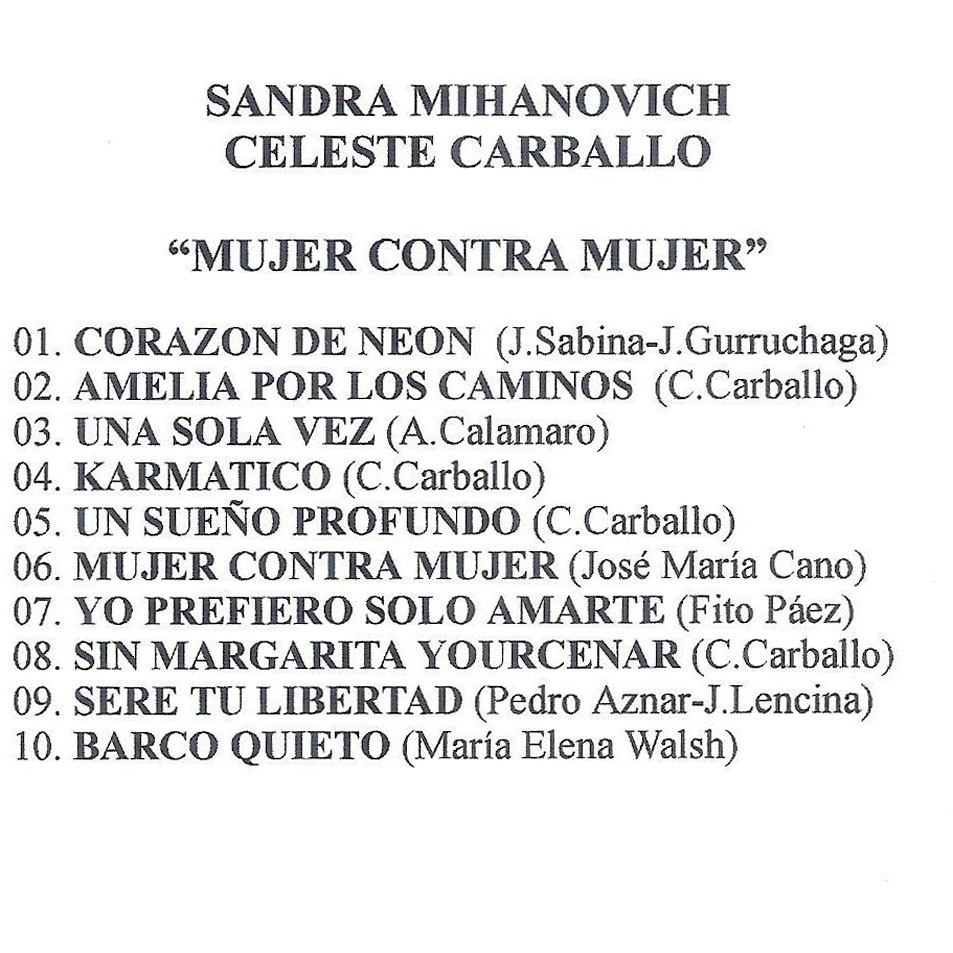 Cartula Interior Frontal de Sandra Mihanovich & Celeste Carballo - Mujer Contra Mujer