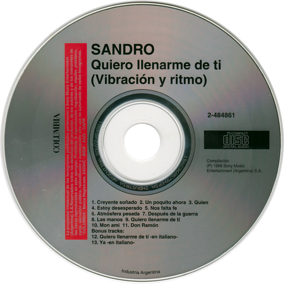 Cartula Cd de Sandro - Quiero Llenarme De Ti (Vibracion Y Ritmo)