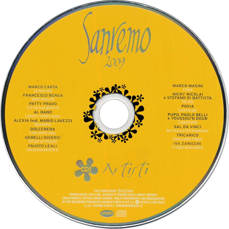 Cartula Cd1 de Sanremo 2009