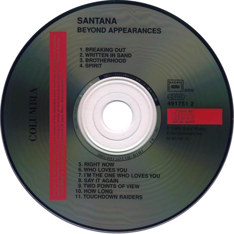 Cartula Cd de Santana - Beyond Appearances