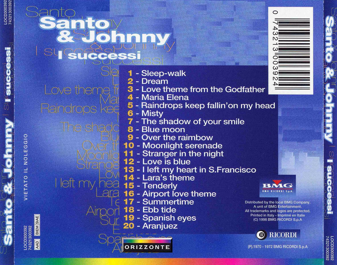 Cartula Trasera de Santo & Johnny - I Successi
