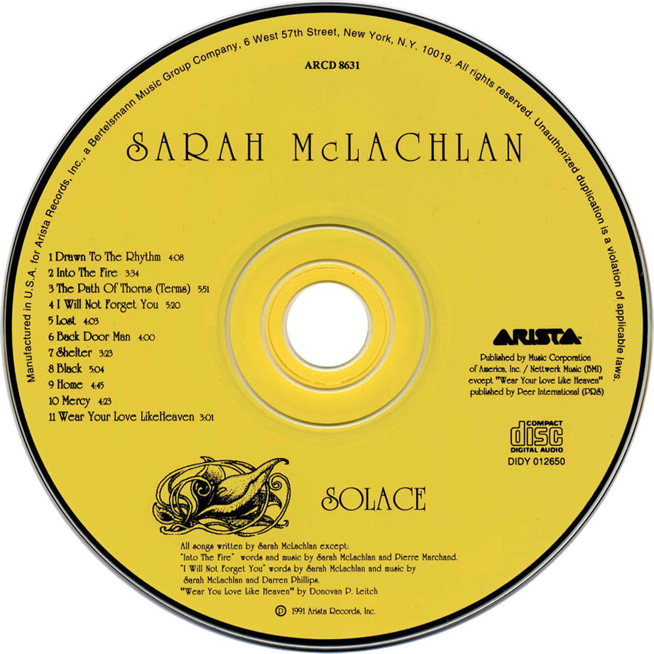 Cartula Cd de Sarah Mclachlan - Solace