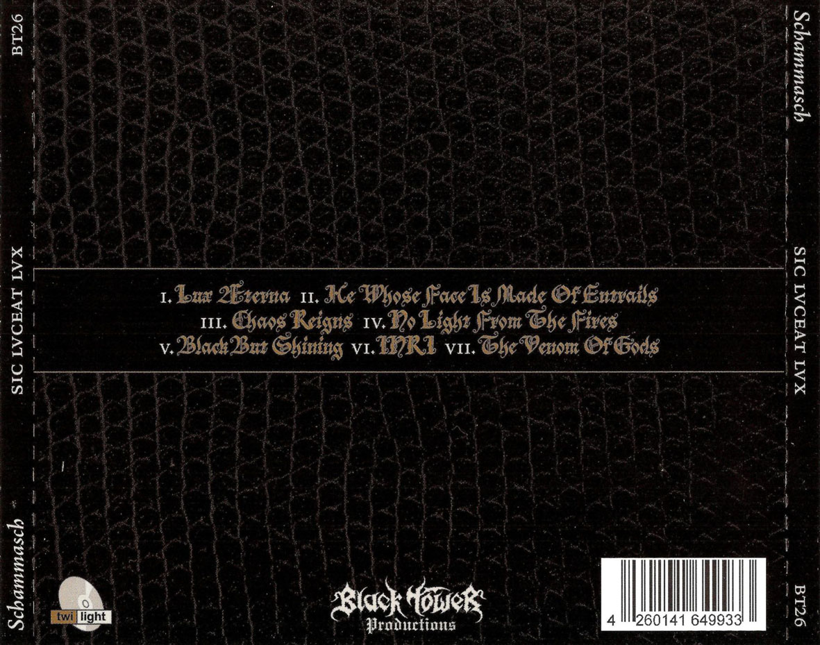 Cartula Trasera de Schammasch - Sic Lvceat Lvx