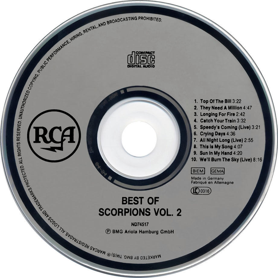 Cartula Cd de Scorpions - Best Of Scorpions Volume 2