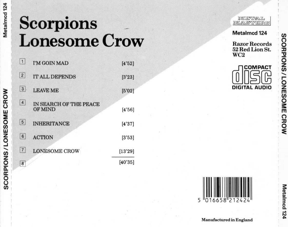 Cartula Trasera de Scorpions - Lonesome Crow