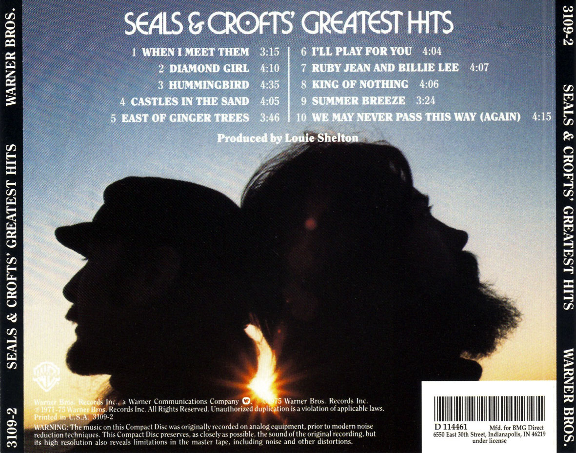 Cartula Trasera de Seals & Crofts - Greatest Hits