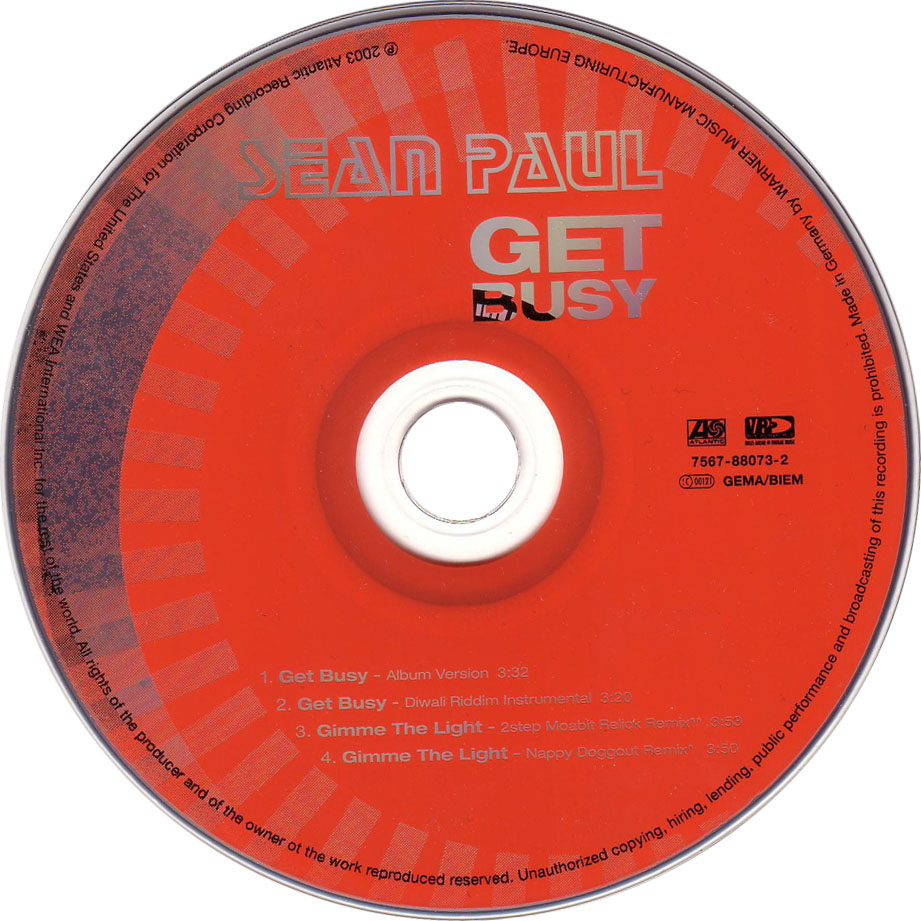 Cartula Cd de Sean Paul - Get Busy (Cd Single)
