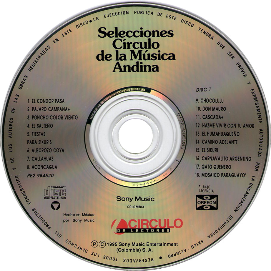 Cartula Cd1 de Selecciones Circulo De La Musica Andina