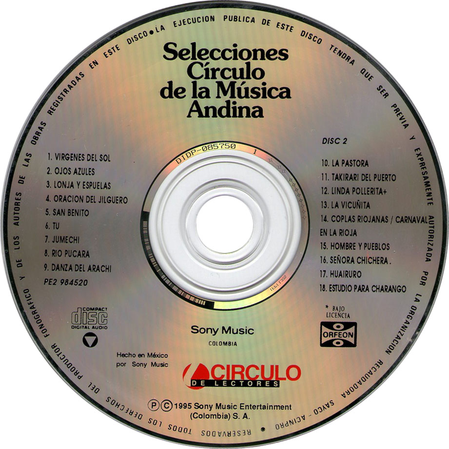 Cartula Cd2 de Selecciones Circulo De La Musica Andina