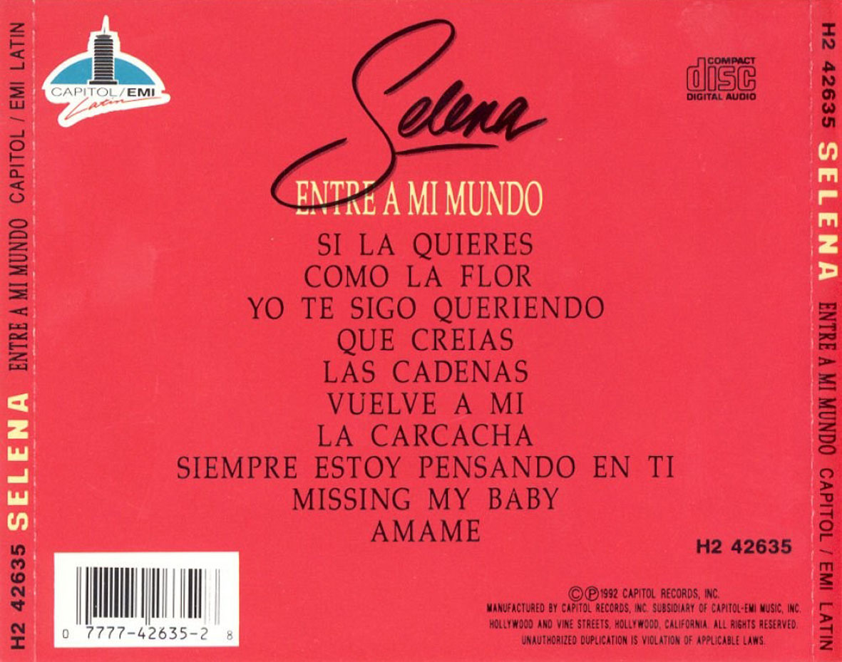 Cartula Trasera de Selena - Entre A Mi Mundo