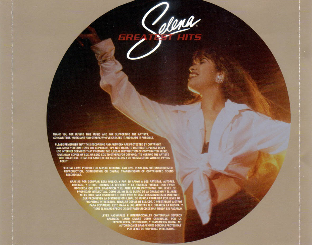 Cartula Interior Trasera de Selena - Greatest Hits