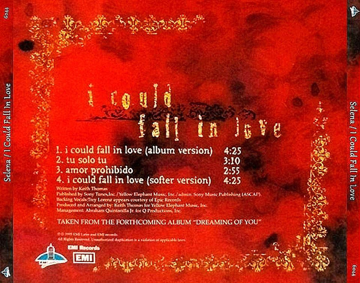 Cartula Trasera de Selena - I Could Fall In Love (Cd Single)