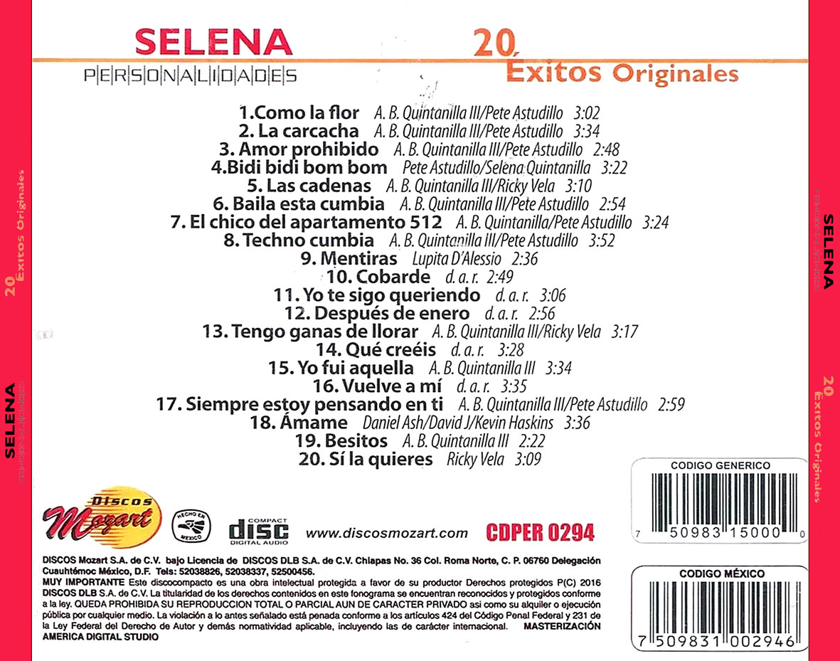 Cartula Trasera de Selena - Personalidades