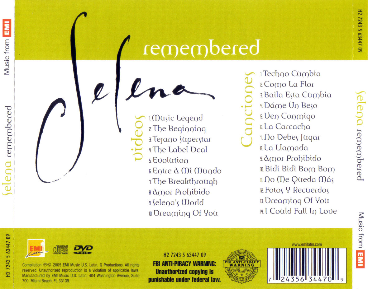 Cartula Trasera de Selena - Remembered