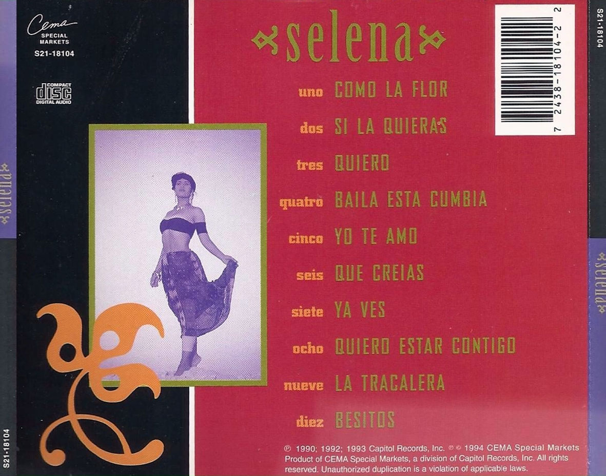 Cartula Trasera de Selena - Selena (1994)