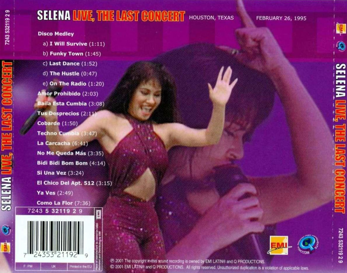 Cartula Trasera de Selena - Selena Live, The Last Concert