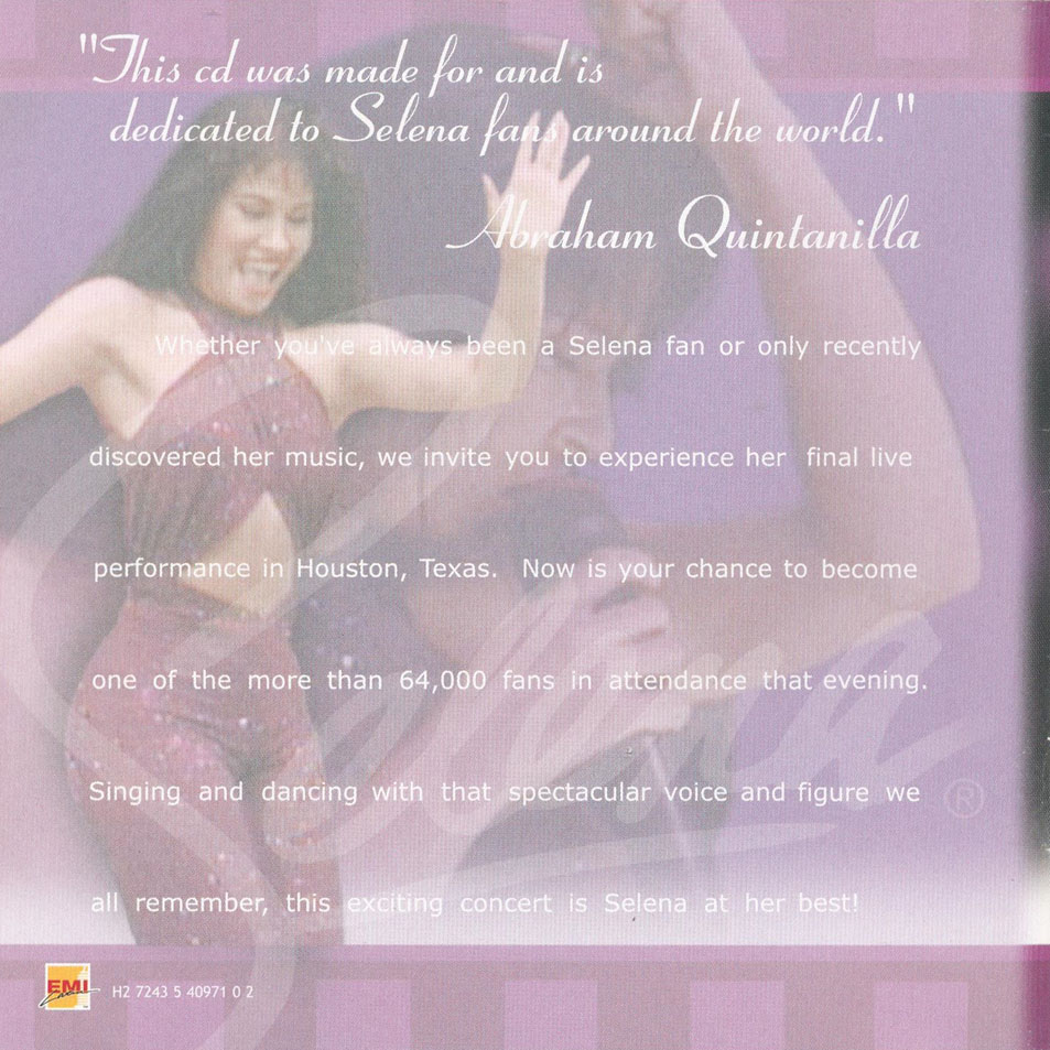 Cartula Interior Frontal de Selena - Selena Live, The Last Concert (20 Years Of Music)