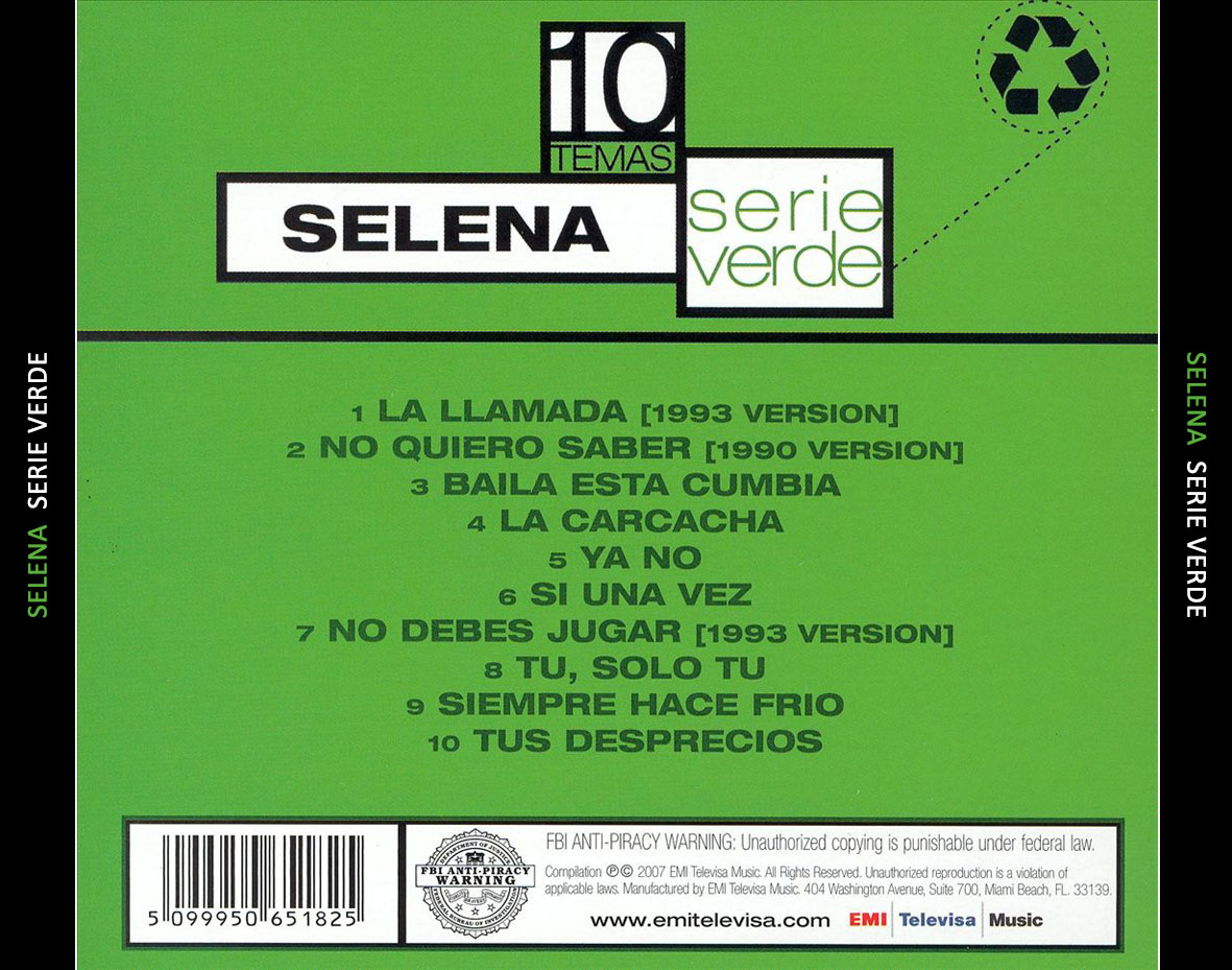 Cartula Trasera de Selena - Serie Verde